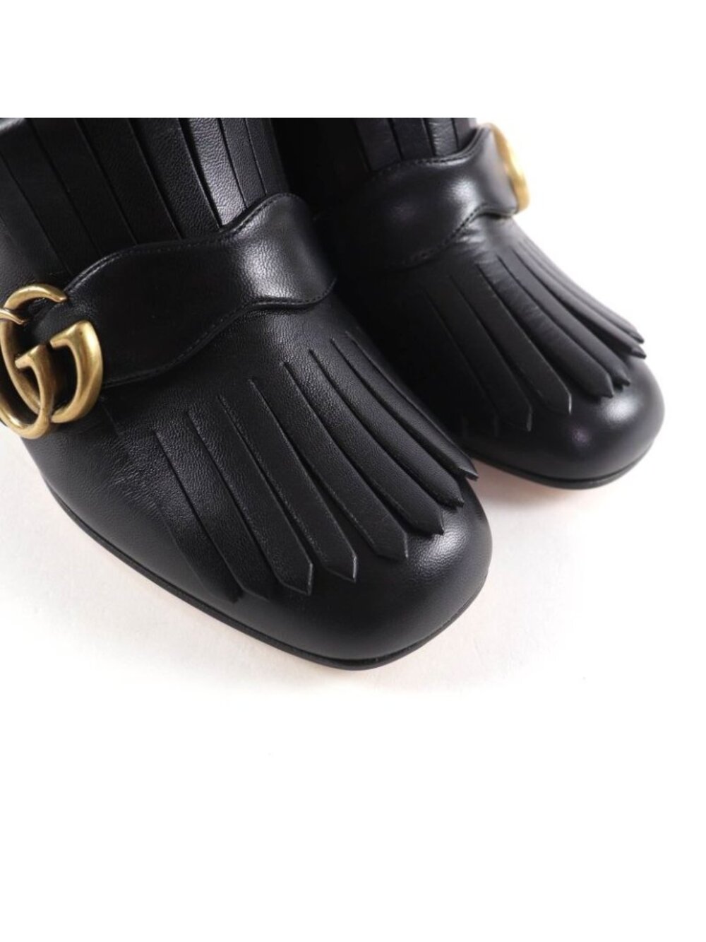 Gucci GG Marmont Tassel Side Zip Leather Short Boots Black Gold 38 Handbag - Picture 8 of 14